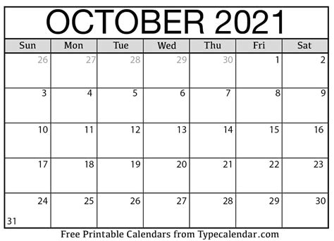Oct 2021 Calendar Pdf